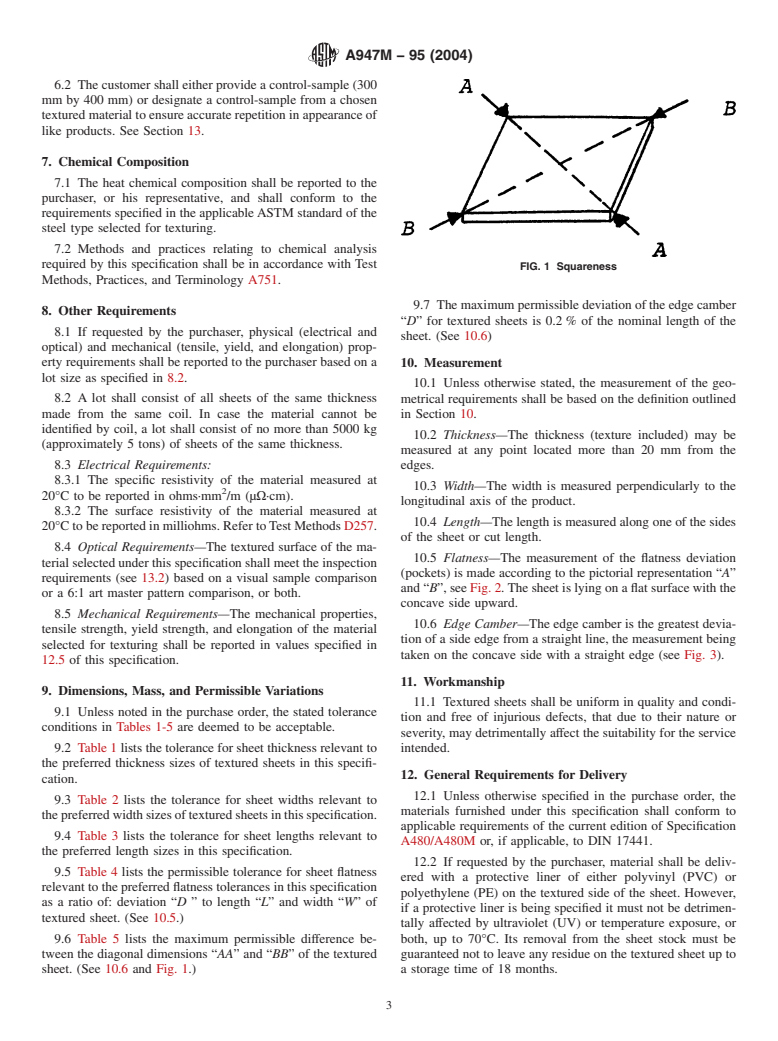 ASTM A947M-95(2004) - Standard Specification for Textured Stainless Steel Sheet [Metric] (Withdrawn 2012)