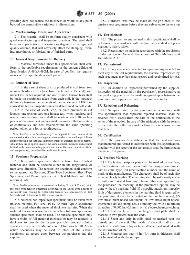 ASTM A887-89(2004) - Standard Specification for Borated Stainless Steel Plate, Sheet, and Strip for Nuclear Application