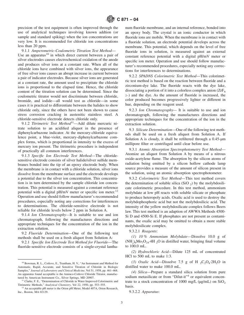 ASTM C871-04 - Standard Test Methods for Chemical Analysis of Thermal Insulation Materials for Leachable Chloride, Fluoride, Silicate, and Sodium Ions