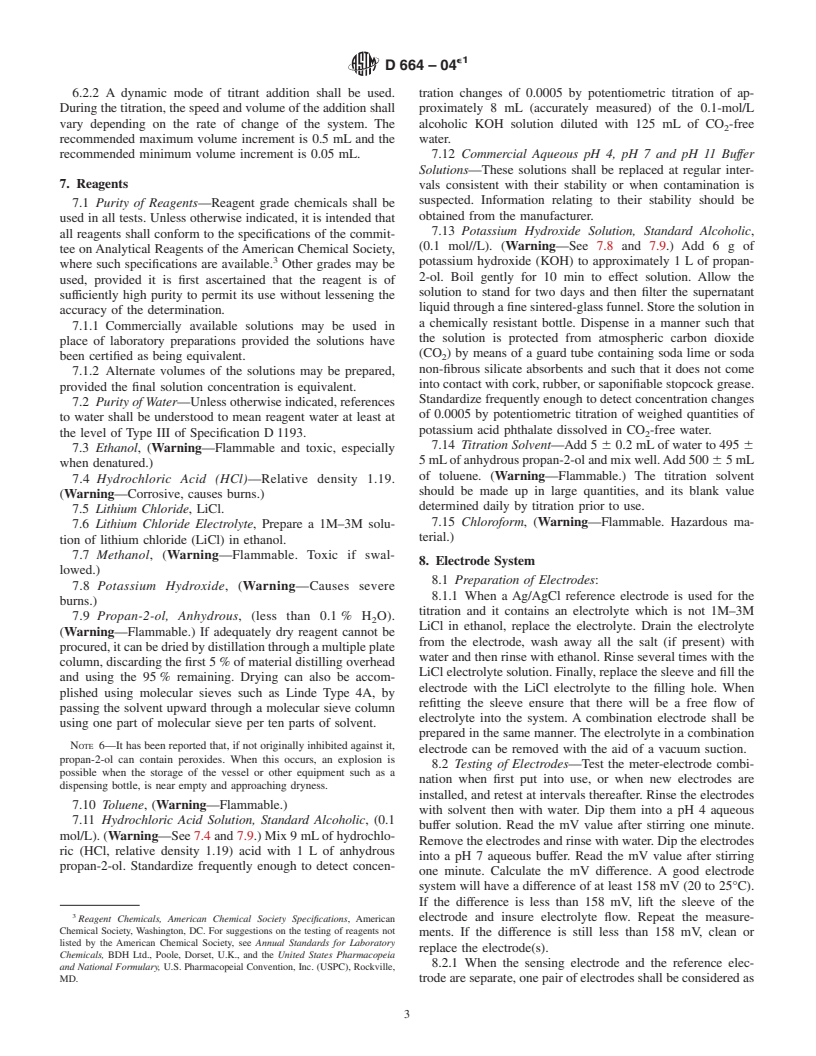 ASTM D664-04e1 - Standard Test Method for Acid Number of Petroleum Products by Potentiometric Titration