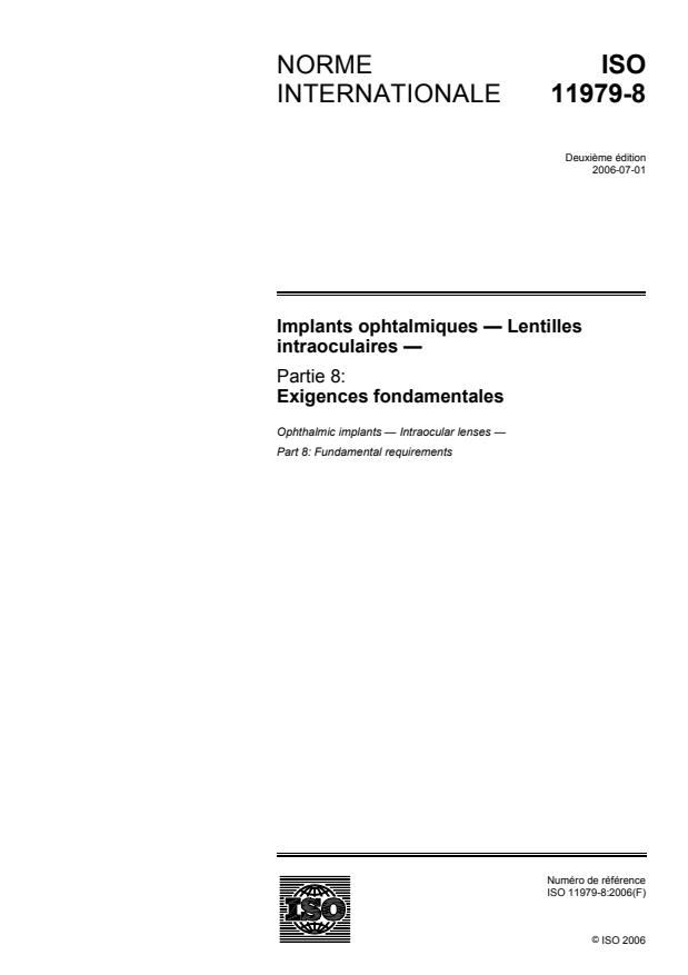 ISO 11979-8:2006 - Implants ophtalmiques -- Lentilles intraoculaires