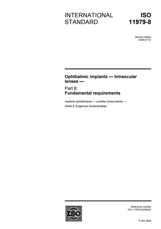 ISO 11979-8:2006 - Ophthalmic implants -- Intraocular lenses