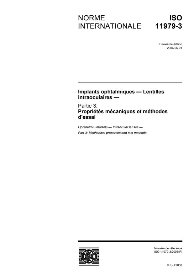ISO 11979-3:2006 - Implants ophtalmiques -- Lentilles intraoculaires
