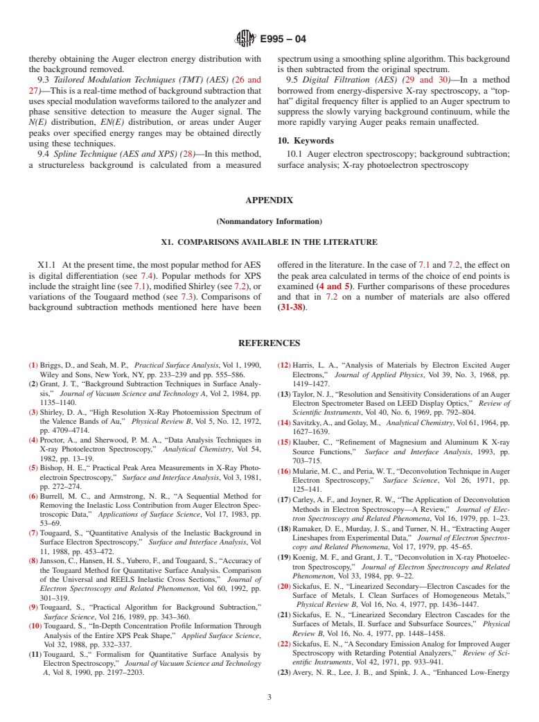 ASTM E995-04 - Standard Guide for Background Subtraction Techniques in Auger Electron Spectroscopy and X-ray Photoelectron Spectroscopy