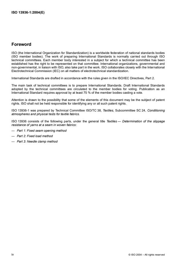 ISO 13936-1:2004 ISO 13936-1:2004 - Textiles -- Determination of the slippage resistance of yarns at a seam in woven fabrics - Page 4 preview