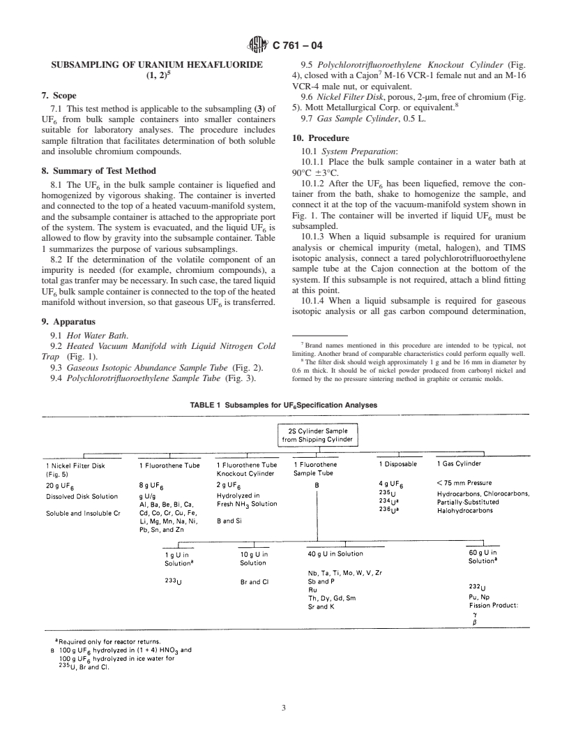 ASTM C761-04 - Standard Test Methods for Chemical, Mass Spectrometric, Spectrochemical, Nuclear, and Radiochemical Analysis of Uranium Hexafluoride