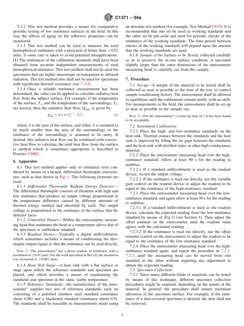 ASTM C1371-04a - Standard Test Method for Determination of Emittance of Materials Near Room Temperature Using Portable Emissometers