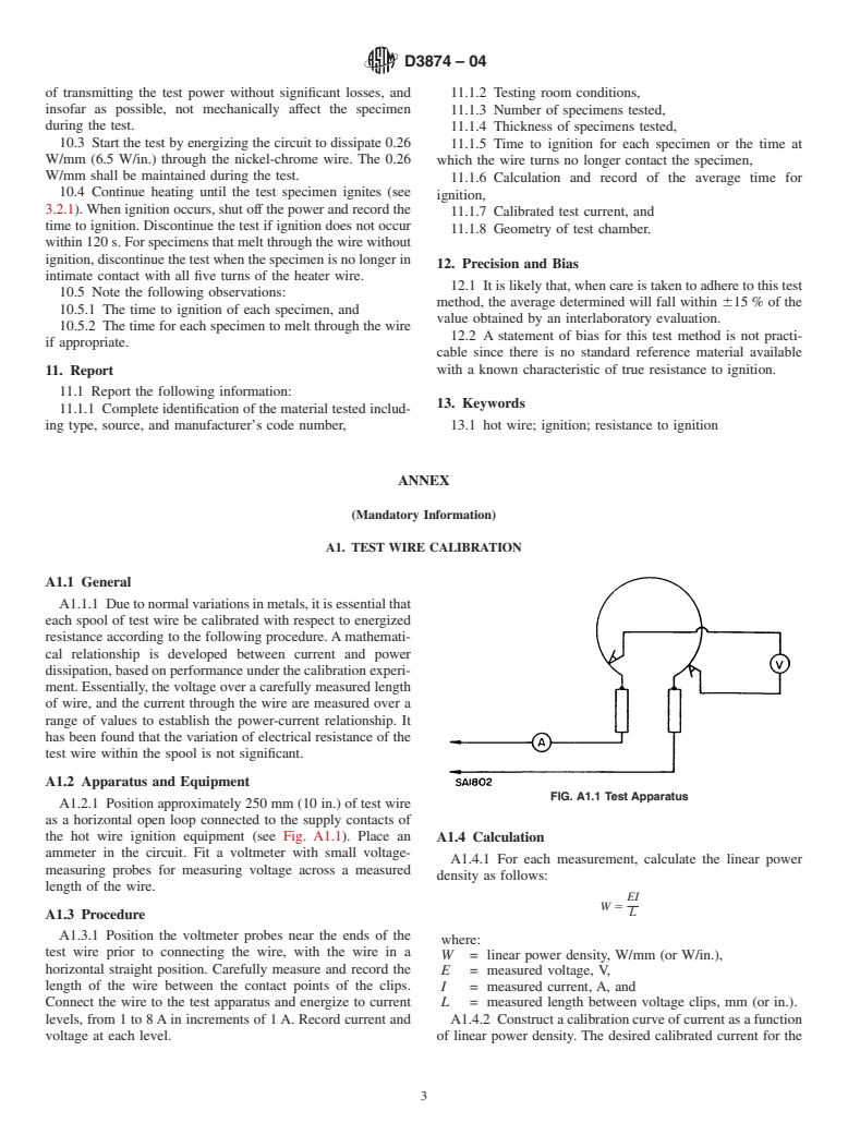 ASTM D3874-04 - Standard Test Method for Ignition of Materials by Hot Wire Sources