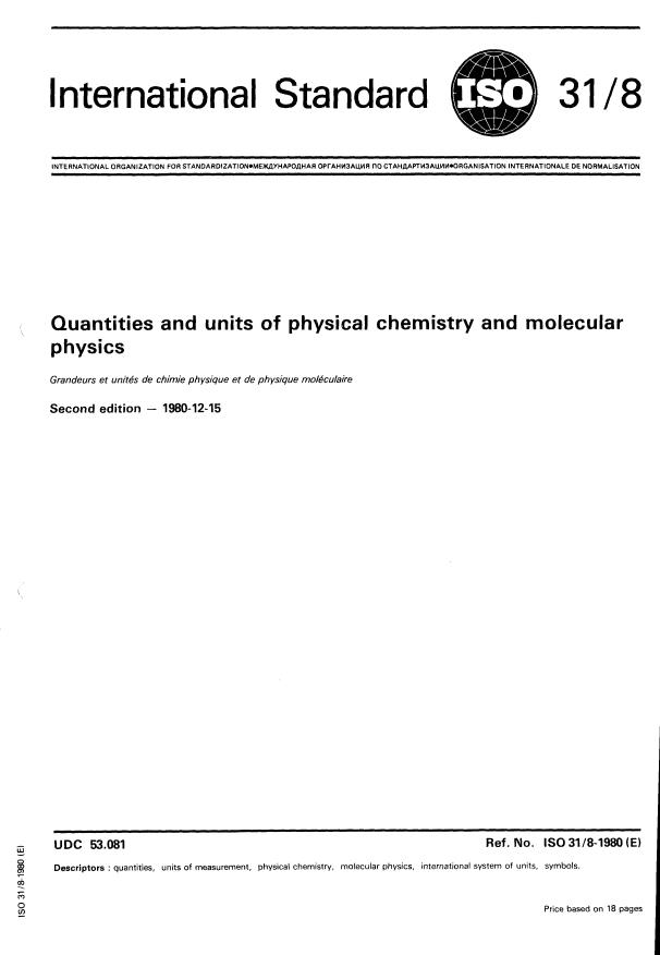 ISO 31-8:1980 - Quantities and units of physical chemistry and molecular physics