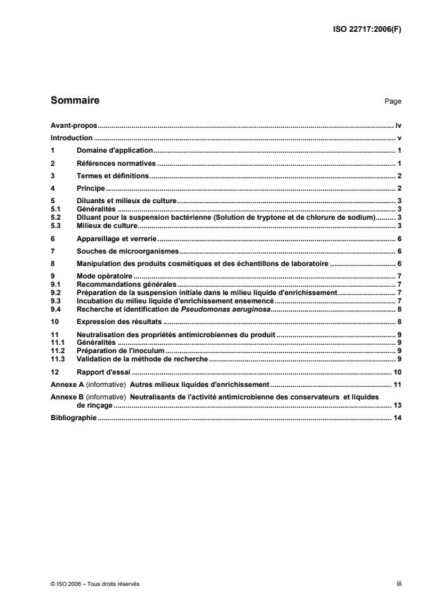 ISO 22717:2006 - Cosmétiques -- Microbiologie -- Recherche de Pseudomonas aeruginosa