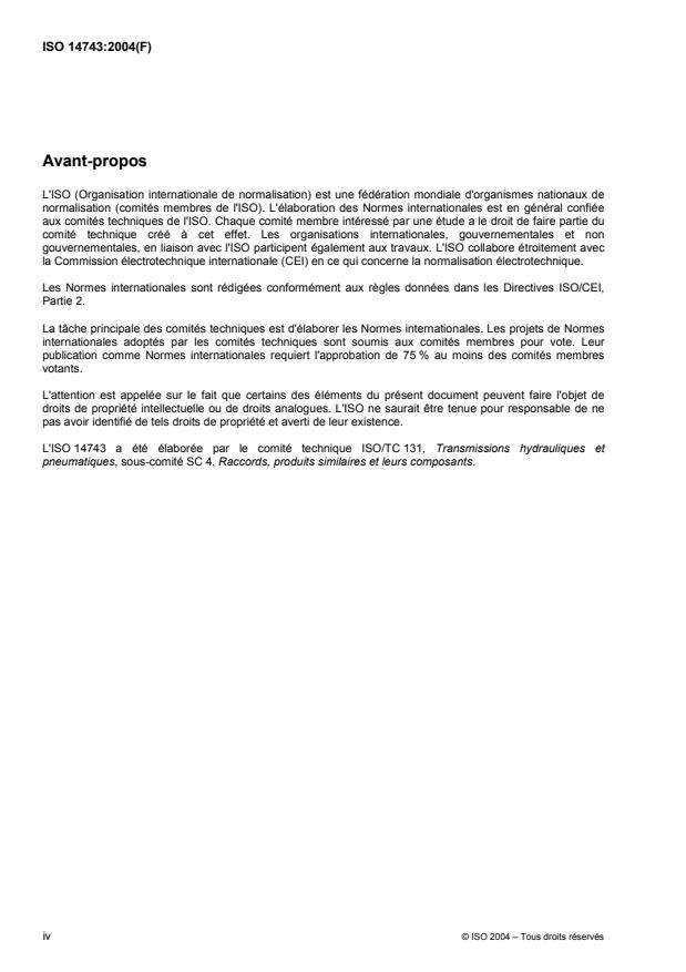 ISO 14743:2004 ISO 14743:2004 - Transmissions pneumatiques -- Raccords instantanés pour tubes thermoplastiques - Page 4 preview