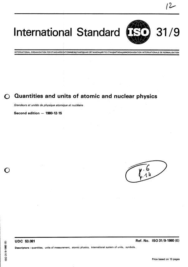 ISO 31-9:1980 - Quantities and units of atomic and nuclear physics