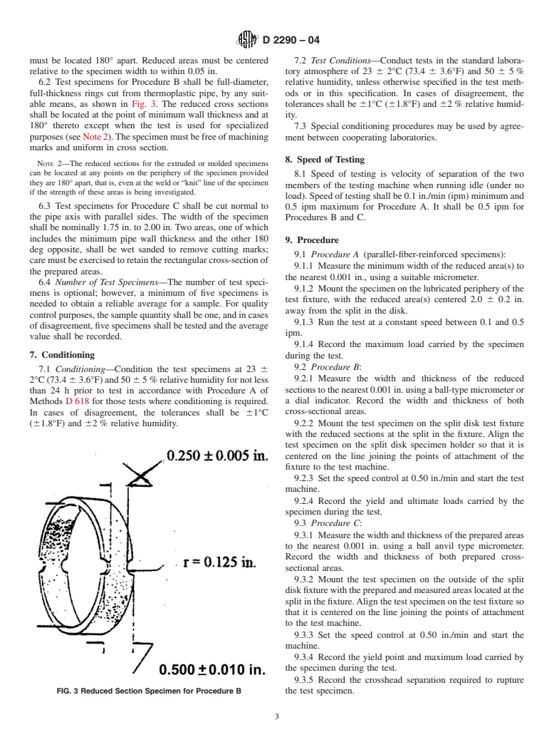 ASTM D2290-04 - Standard Test Method for Apparent Hoop Tensile Strength of Plastic or Reinforced Plastic Pipe by Split Disk Method