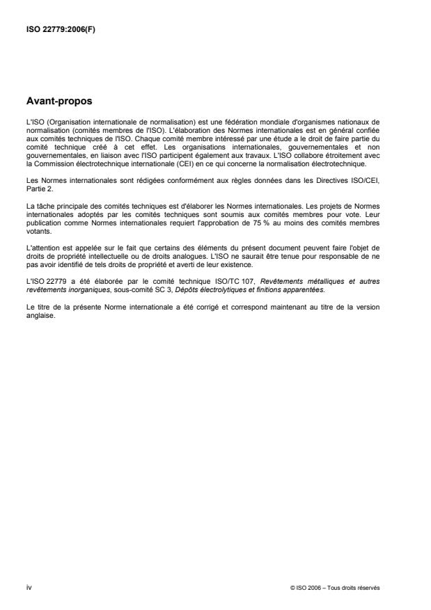ISO 22779:2006 ISO 22779:2006 - Revetements métalliques -- Revetements d'aluminium déposés physiquement en phase vapeur -- Spécification et méthodes d'essai - Page 4 preview