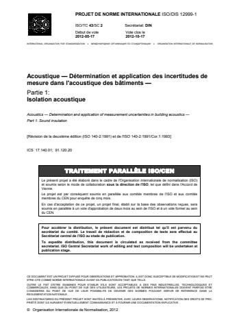 ISO 12999-1:2014 - Acoustique -- Détermination et application des incertitudes de mesure dans l'acoustique des bâtiments