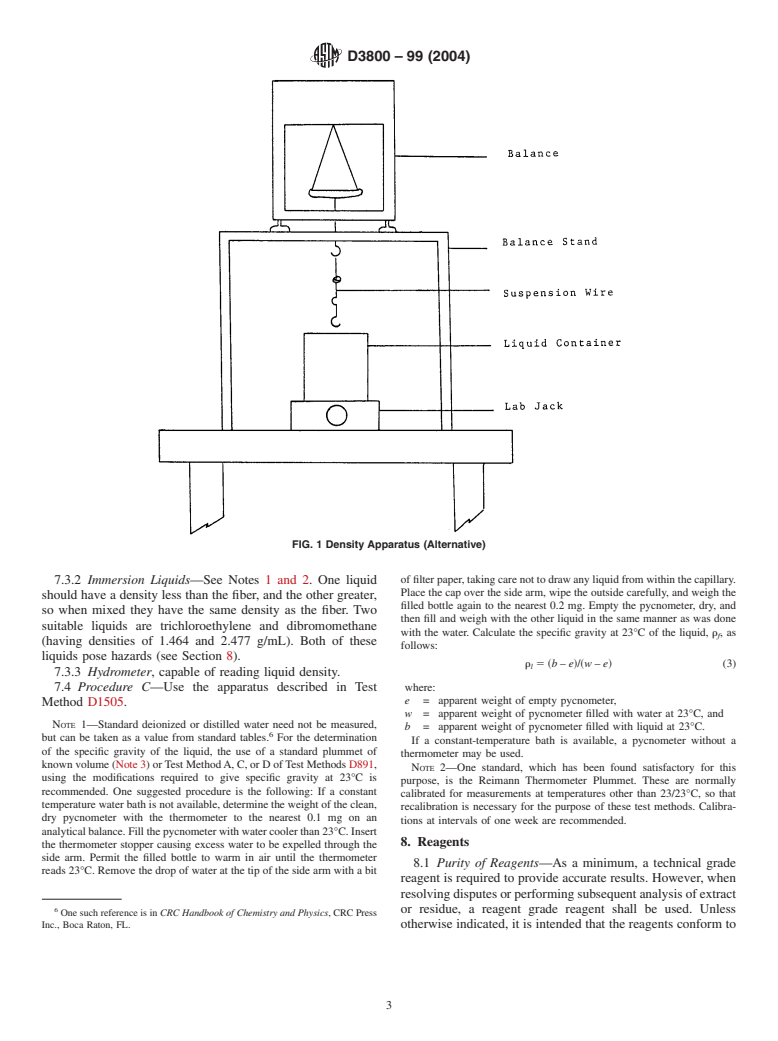 ASTM D3800-99(2004) - Standard Test Method for Density of High-Modulus Fibers