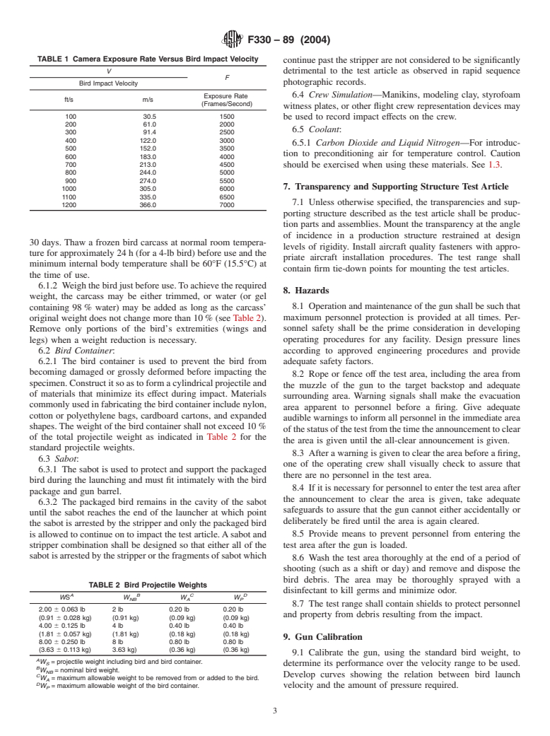 ASTM F330-89(2004) - Standard Test Method for Bird Impact Testing of Aerospace Transparent Enclosures