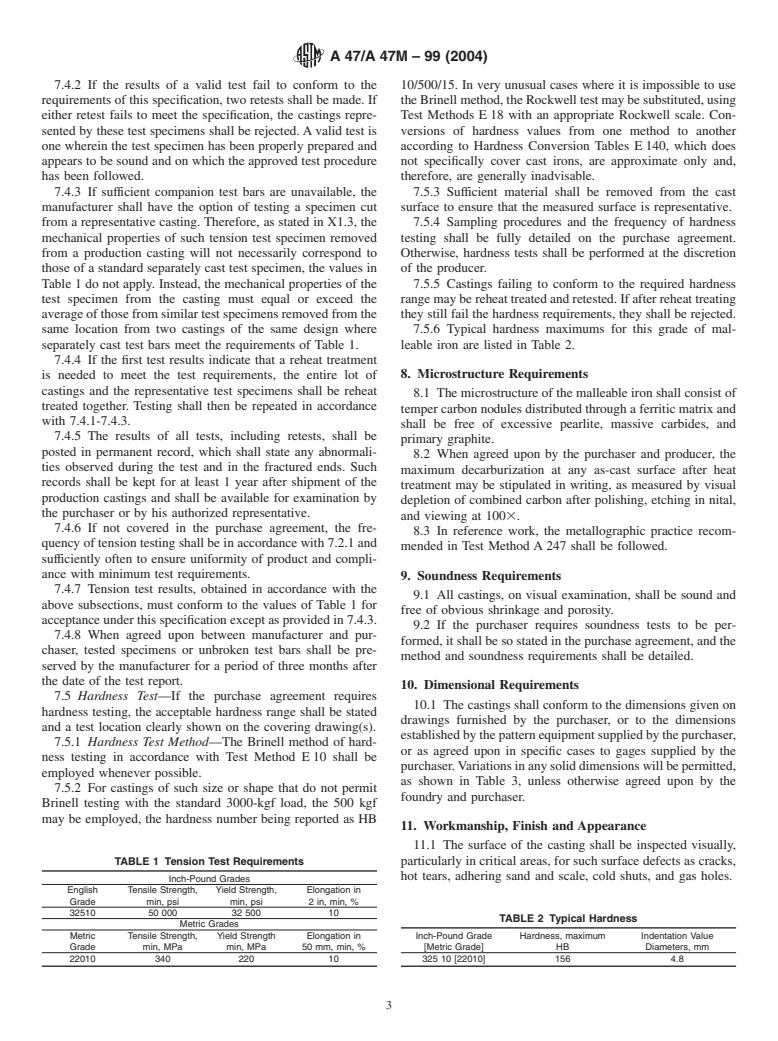 ASTM A47/A47M-99(2004) - Standard Specification for Ferritic Malleable Iron Castings