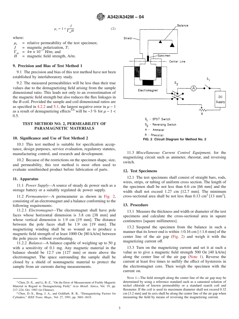 ASTM A342/A342M-04 - Standard Test Methods for Permeability of Feebly Magnetic Materials