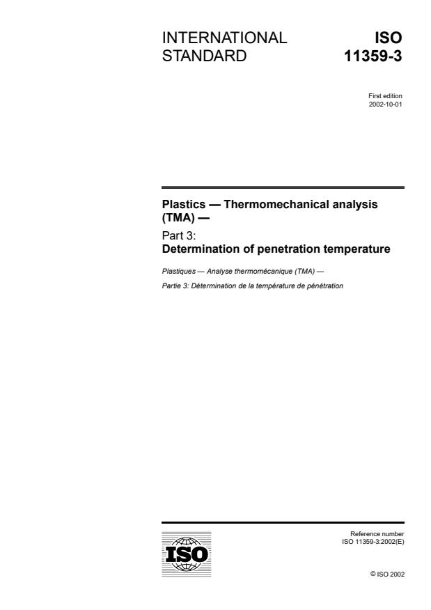 ISO 11359-3:2002 - Plastics -- Thermomechanical analysis (TMA)