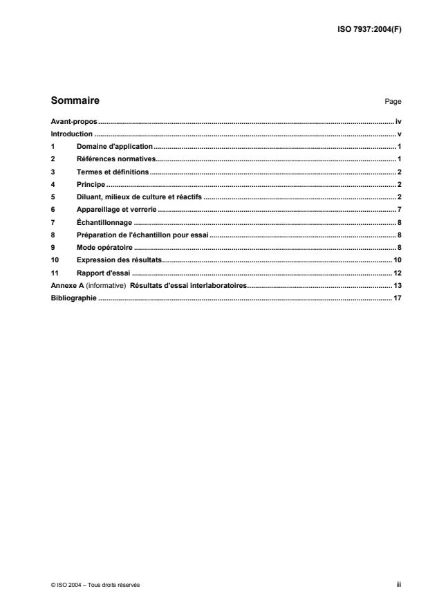 ISO 7937:2004 - Microbiologie des aliments -- Méthode horizontale pour le dénombrement de Clostridium perfringens -- Technique par comptage des colonies