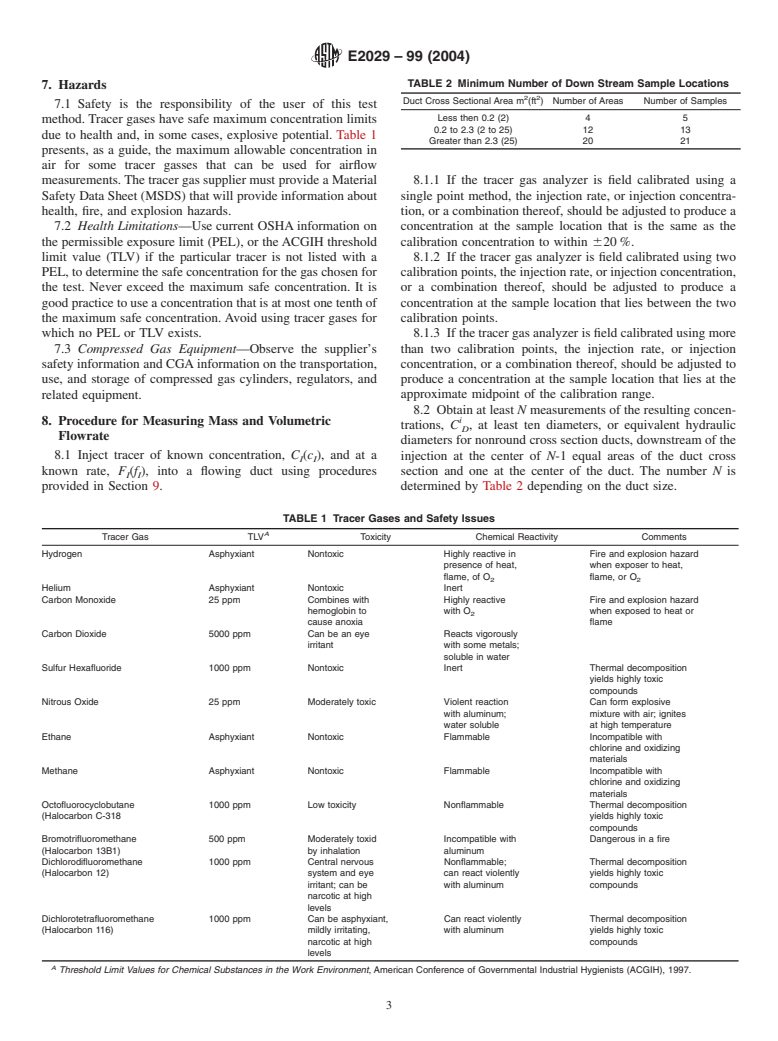 ASTM E2029-99(2004) - Standard Test Method for Volumetric and Mass Flow Rate Measurement in a Duct Using Tracer Gas Dilution