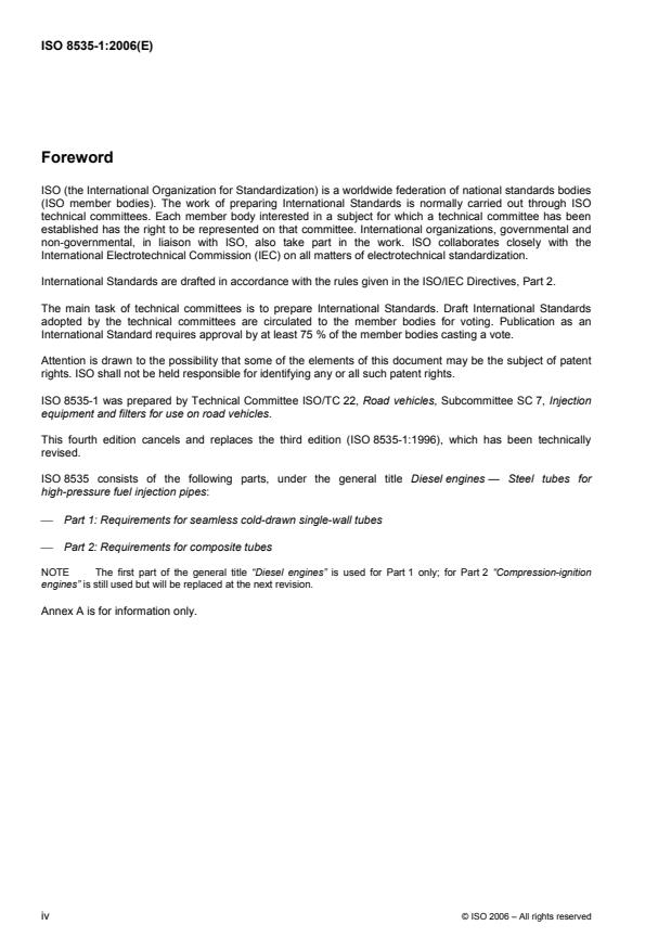 ISO 8535-1:2006 ISO 8535-1:2006 - Diesel engines -- Steel tubes for high-pressure fuel injection pipes - Page 4 preview