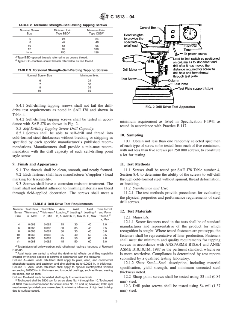 ASTM C1513-04 - Standard Specification for Steel Tapping Screws for Cold-Formed Steel Framing Connections