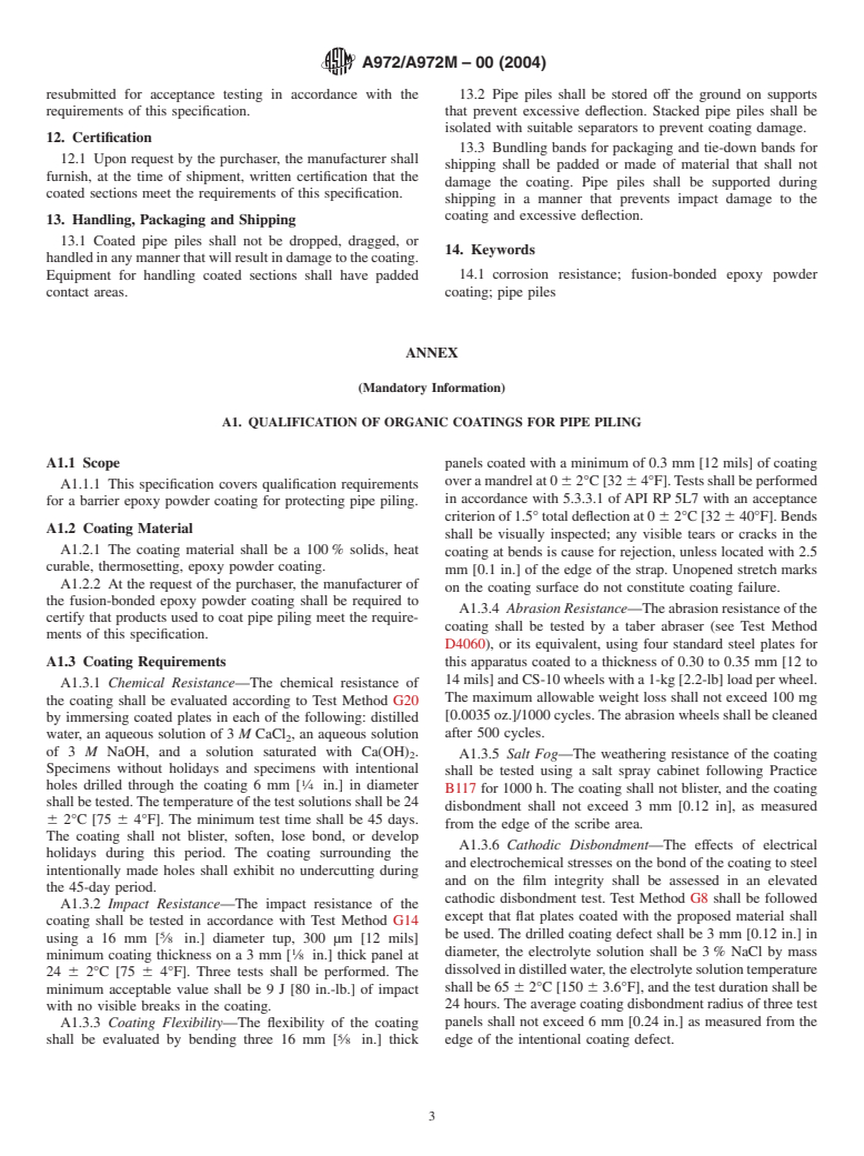 ASTM A972/A972M-00(2004) - Standard Specification for Fusion Bonded Epoxy-Coated Pipe Piles