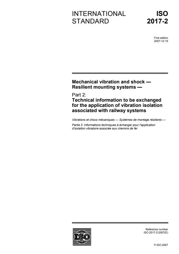 ISO 2017-2:2007 - Mechanical vibration and shock -- Resilient mounting systems