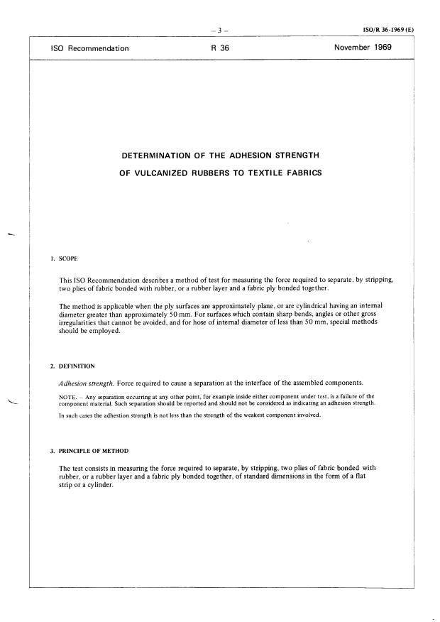 ISO/R 36:1969 - Determination of the adhesion strength of vulcanized rubbers to textile fabrics