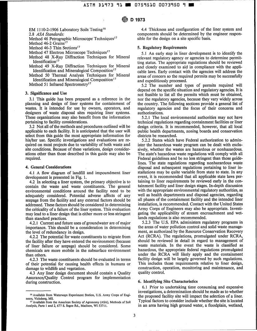 ASTM D1973-91 - Standard Guide for Design of a Liner System for Containment of Wastes (Withdrawn 2000)