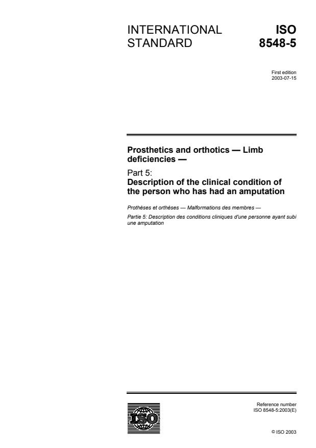 ISO 8548-5:2003 - Prosthetics and orthotics -- Limb deficiencies