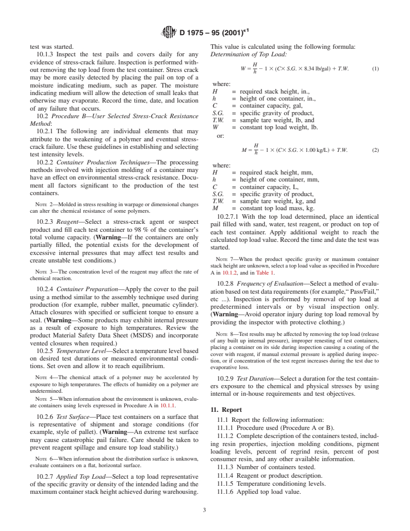 ASTM D1975-95(2001)e1 - Standard Test Method for Environmental Stress Crack Resistance of Plastic Injection Molded Open Head Pails