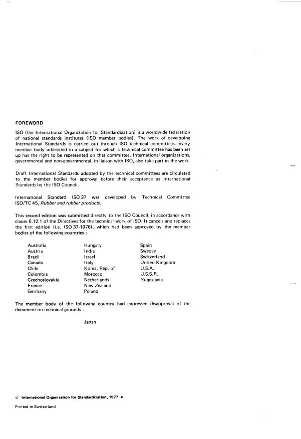 ISO 37:1977 ISO 37:1977 - Rubber, vulcanized -- Determination of tensile stress-strain properties - Page 2 preview