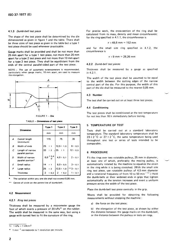 ISO 37:1977 ISO 37:1977 - Rubber, vulcanized -- Determination of tensile stress-strain properties - Page 4 preview