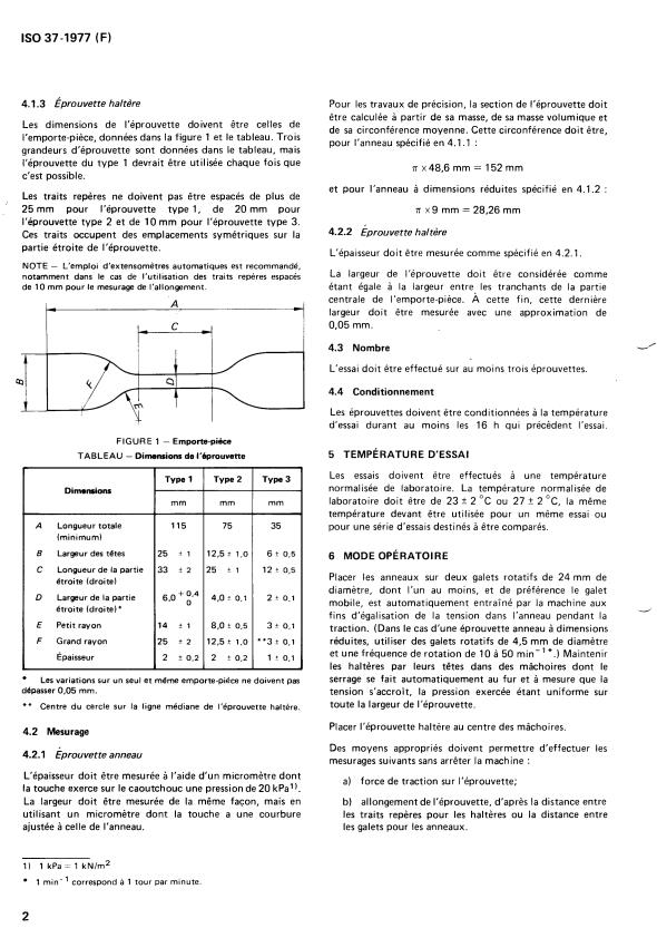 ISO 37:1977 ISO 37:1977 - Caoutchouc vulcanisé -- Essai de traction-allongement - Page 4 preview