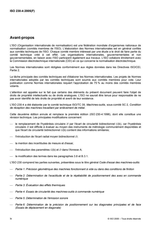ISO 230-4:2005 ISO 230-4:2005 - Code d'essai des machines-outils - Page 4 preview