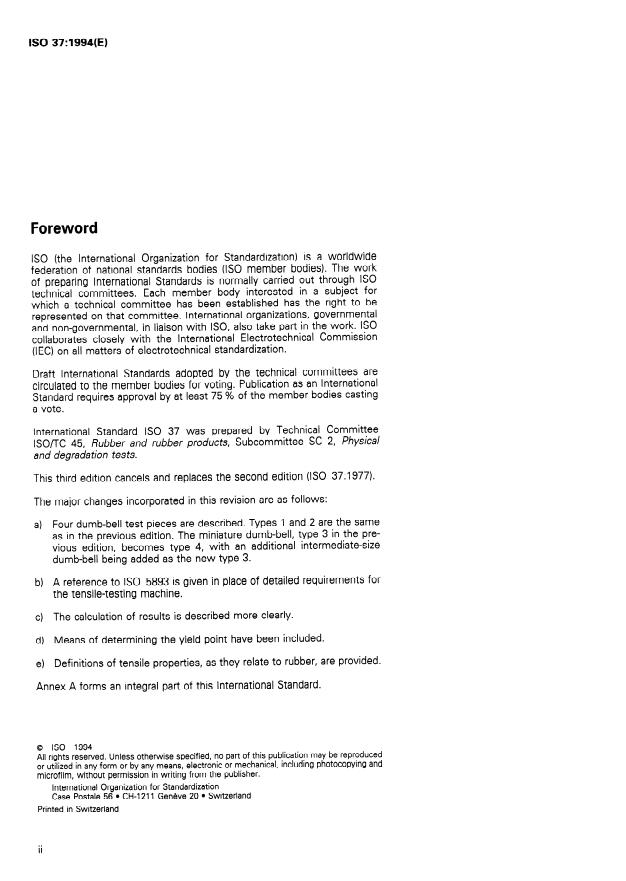 ISO 37:1994 ISO 37:1994 - Rubber, vulcanized or thermoplastic -- Determination of tensile stress-strain properties - Page 2 preview