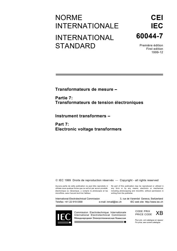 IEC 60044-7:1999 - Instrument transformers - Part 7: Electronic voltage transformers