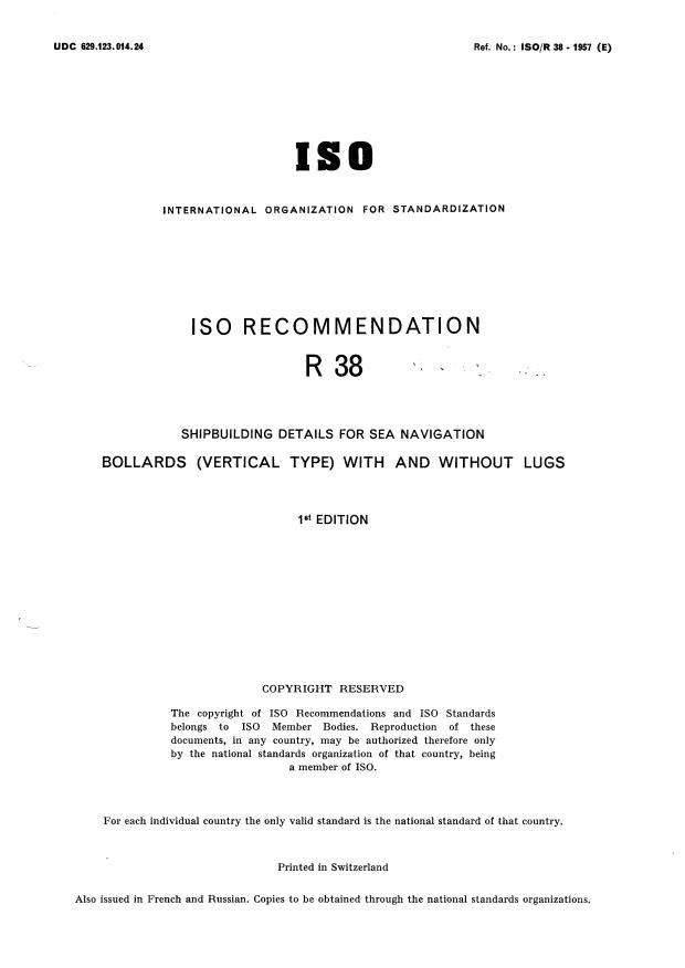 ISO/R 38:1957 - Withdrawal of ISO/R 38-1957