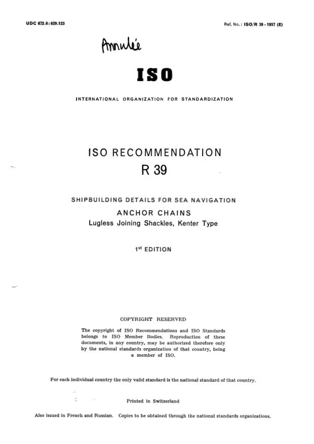 ISO/R 39:1957 - Withdrawal of ISO/R 39-1957