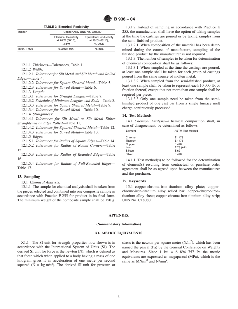 ASTM B936-04 - Standard Specification for Copper-Chrome-Iron-Titanium Alloy Plate, Sheet, Strip and Rolled Bar