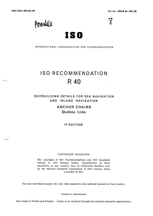 ISO/R 40:1957 - Withdrawal of ISO/R 40-1957