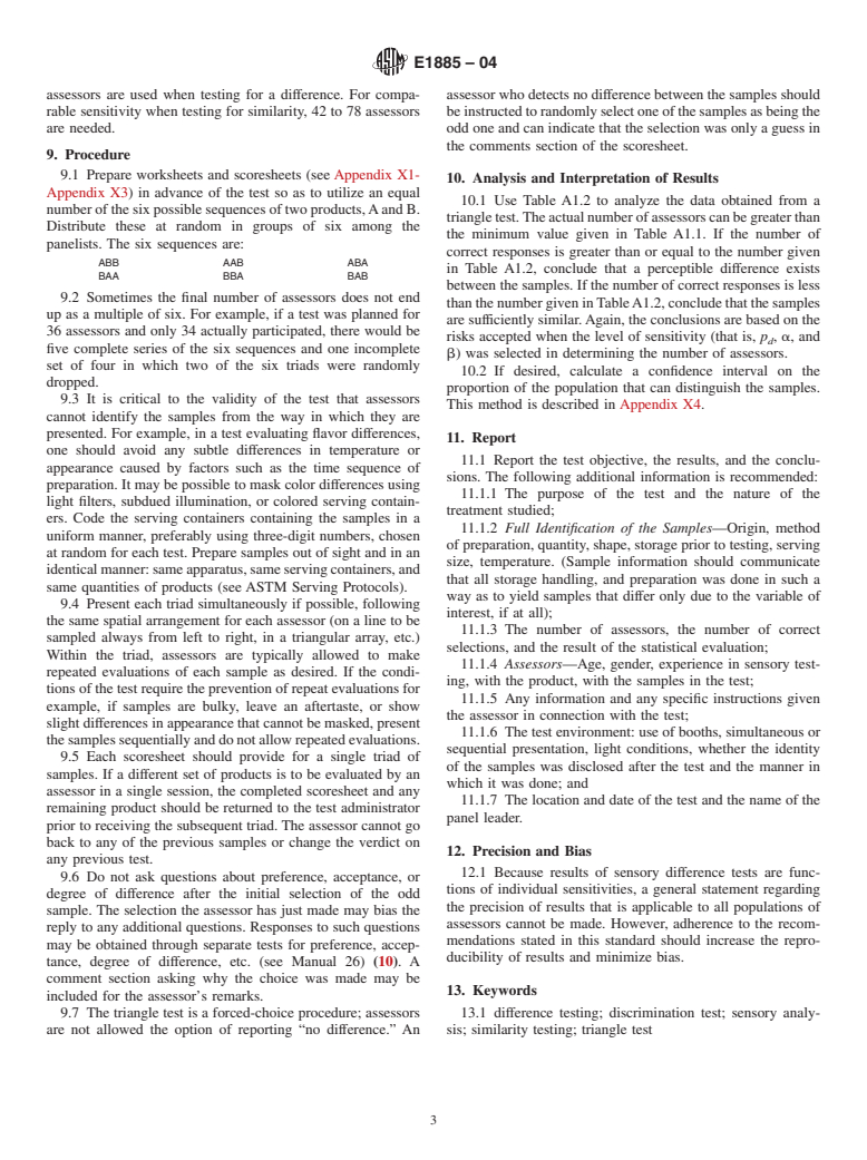 ASTM E1885-04 - Standard Test Method for Sensory Analysis&#8212;Triangle Test