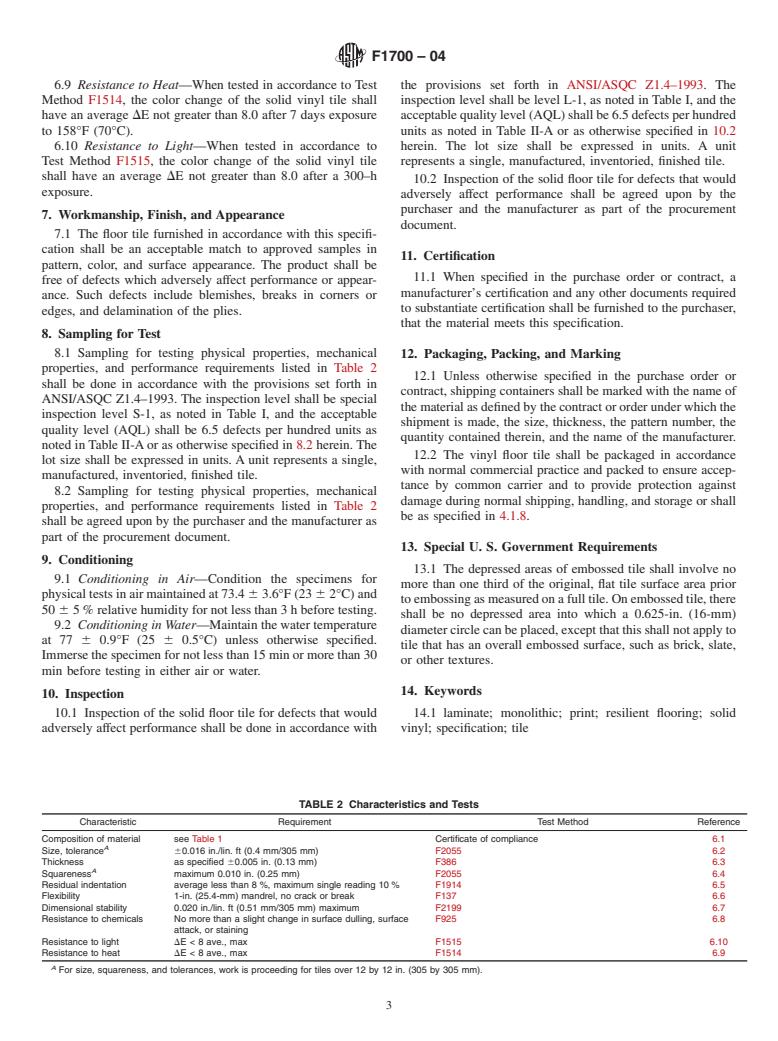 ASTM F1700-04 - Standard Specification for Solid Vinyl Floor Tile