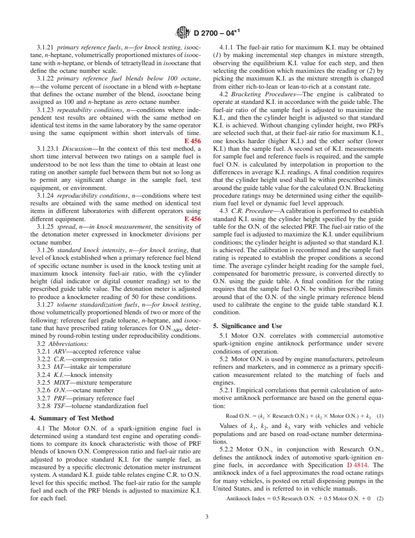 ASTM D2700-04e1 - Standard Test Method for Motor Octane Number of Spark-Ignition Engine Fuel