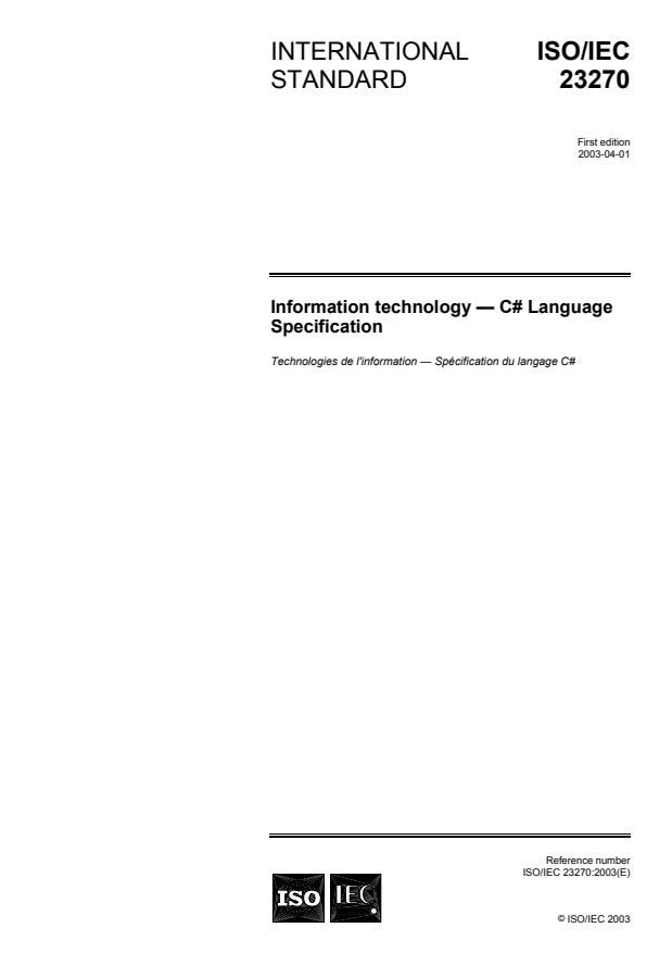 ISO/IEC 23270:2003 - Information technology -- C# Language Specification