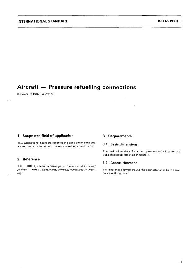 ISO 45:1980 - Aircraft -- Pressure refuelling connections