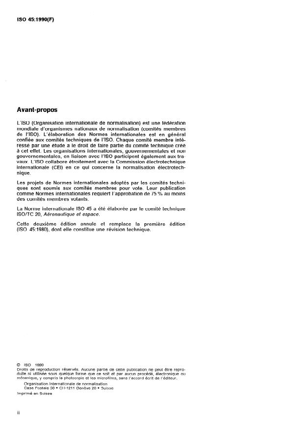 ISO 45:1990 ISO 45:1990 - Aéronefs -- Raccords de remplissage sous pression en combustible - Page 2 preview